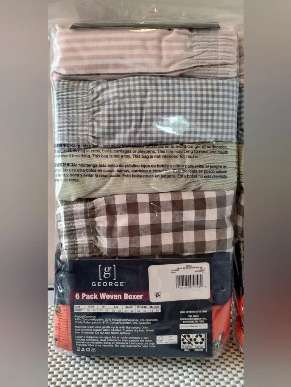 George Men's Size S (28-30) Woven Boxer 6 Pack